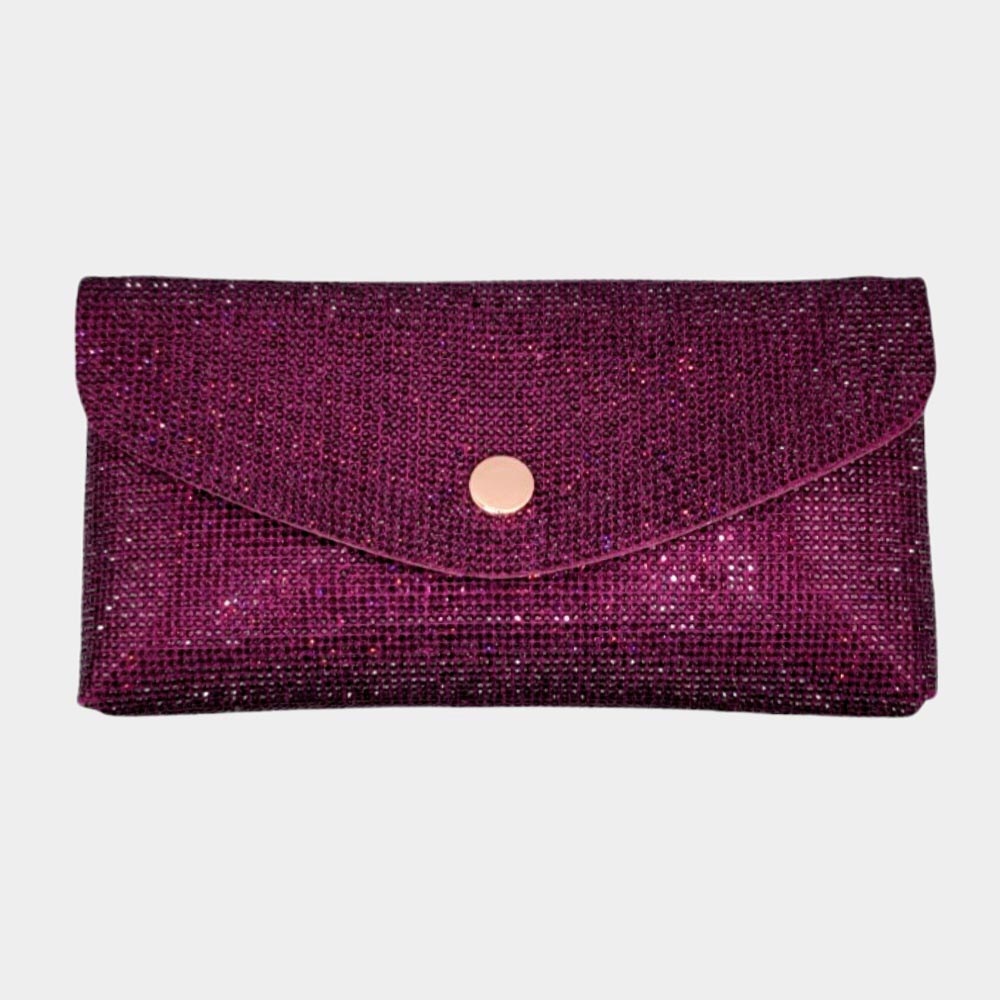 Purple Rhinestone Pave Wallet on Chain Clutch / Fanny Pack / Crossbody Bag